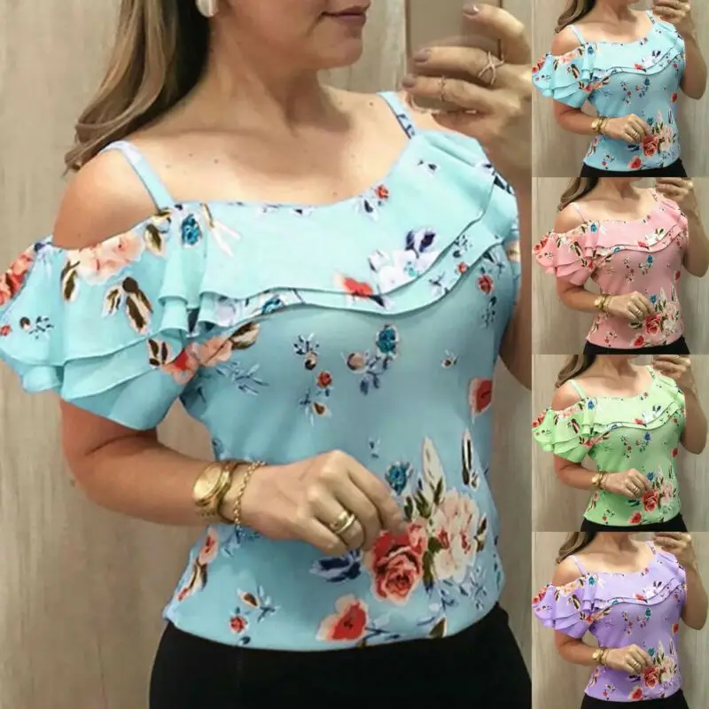 Fashion Floral Print Cold Shoulder Shirts Summer Beach Ruffle Short Sleeve Tank Tops For Women V-Neck Casual Comfortable Blouses
Fashion Floral Print Cold Shoulder Shirts Summer Beach Ruffle Short Sleeve Tank Tops For Women V-Neck Casual Comfortable Blouses