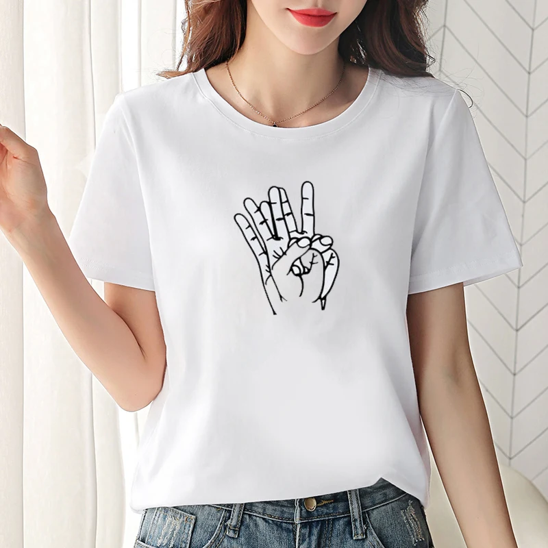Scissors Hand Gesture Summer Fashion Cotton Womens T Shirt Unique Simple Aesthetic Cartoon Graphic Tee New Arrival Hot Sale
Scissors Hand Gesture Summer Fashion Cotton Womens T Shirt Unique Simple Aesthetic Cartoon Graphic Tee New Arrival Hot Sale