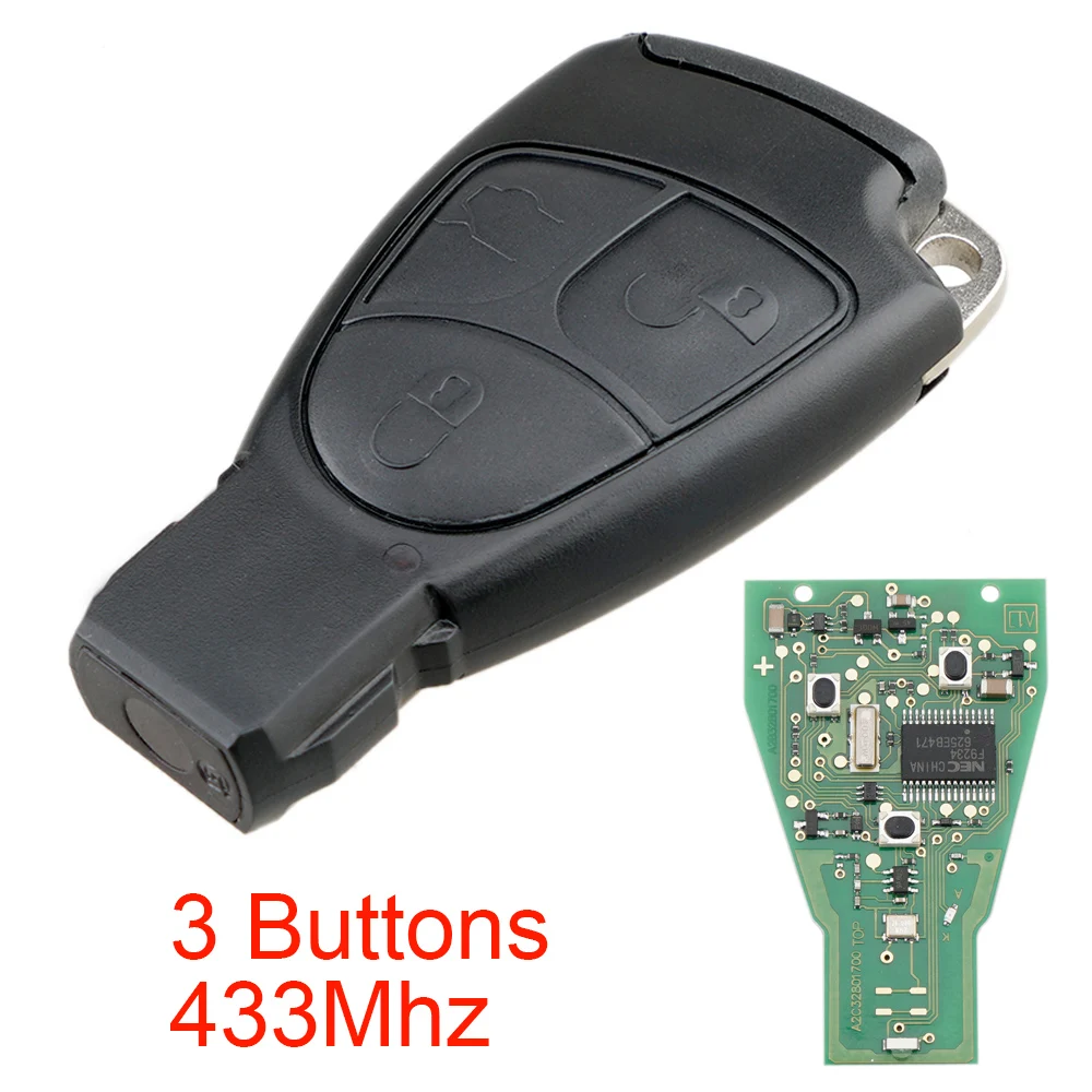 433Mhz 3 Buttons Smart Remote Car key Fob Auto Key Replacement Fits for Mercedes Benz B C E ML S CLK CL Cars Vehicles
433Mhz 3 Buttons Smart Remote Car key Fob Auto Key Replacement Fits for Mercedes Benz B C E ML S CLK CL Cars Vehicles