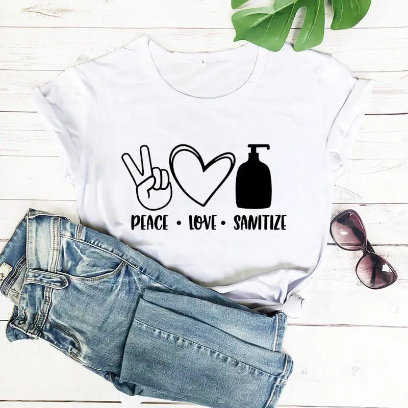 Peace Love T shirt Social Distancing Shirts Quarantine T Shirt New Arrival 2020 cotton Funny T Shirt Stay Home Shirt P393
Peace Love T shirt Social Distancing Shirts Quarantine T Shirt New Arrival 2020 cotton Funny T Shirt Stay Home Shirt P393