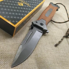 8.2 Tactical Damascus steel Folding knife Pocket knife Camping survival Tactical knives colorful steel + solid wood handle EDC