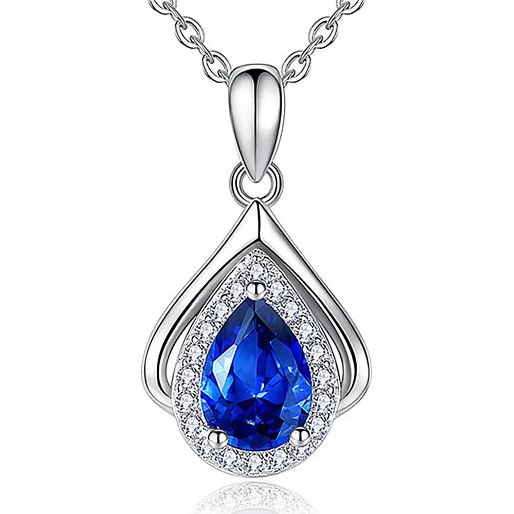 

Heart Sapphire gemstones diamonds blue crystal pendant necklaces for women white gold silver color choker jewelry bijoux gifts