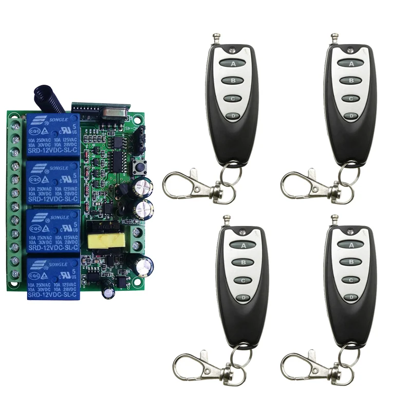 AC110V 220V 230V 10A 4CH 4 CH Wireless Remote Control Controller Radio Switch 315/433 MHz Transmitter Receiver High Sensitivity
AC110V 220V 230V 10A 4CH 4 CH Wireless Remote Control Controller Radio Switch 315/433 MHz Transmitter Receiver High Sensitivity