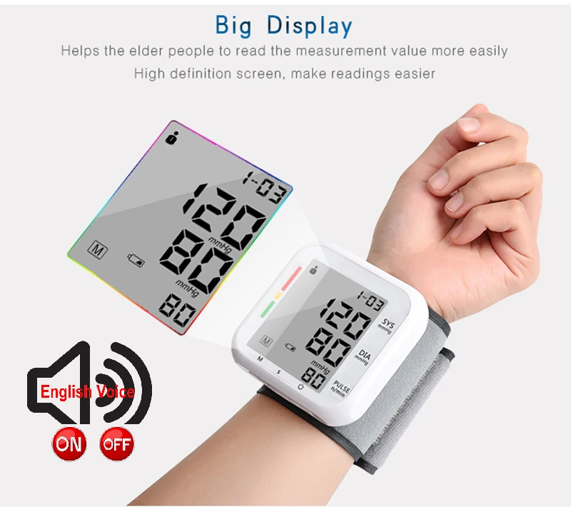 Wrist Sphygmomanometer with English Voice Broadcast Sphygmomanometer, Convenient and Convenient to Measure Blood Pressure 
Wrist Sphygmomanometer with English Voice Broadcast Sphygmomanometer, Convenient and Convenient to Measure Blood Pressure