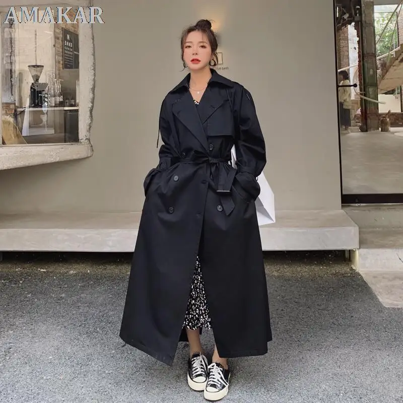 Korean Style Loose Oversized X-Long Women's Trench Coat Double-Breasted Belted Lady Cloak Windbreaker Spring Fall Outerwear Grey
Korean Style Loose Oversized X-Long Women's Trench Coat Double-Breasted Belted Lady Cloak Windbreaker Spring Fall Outerwear Grey
