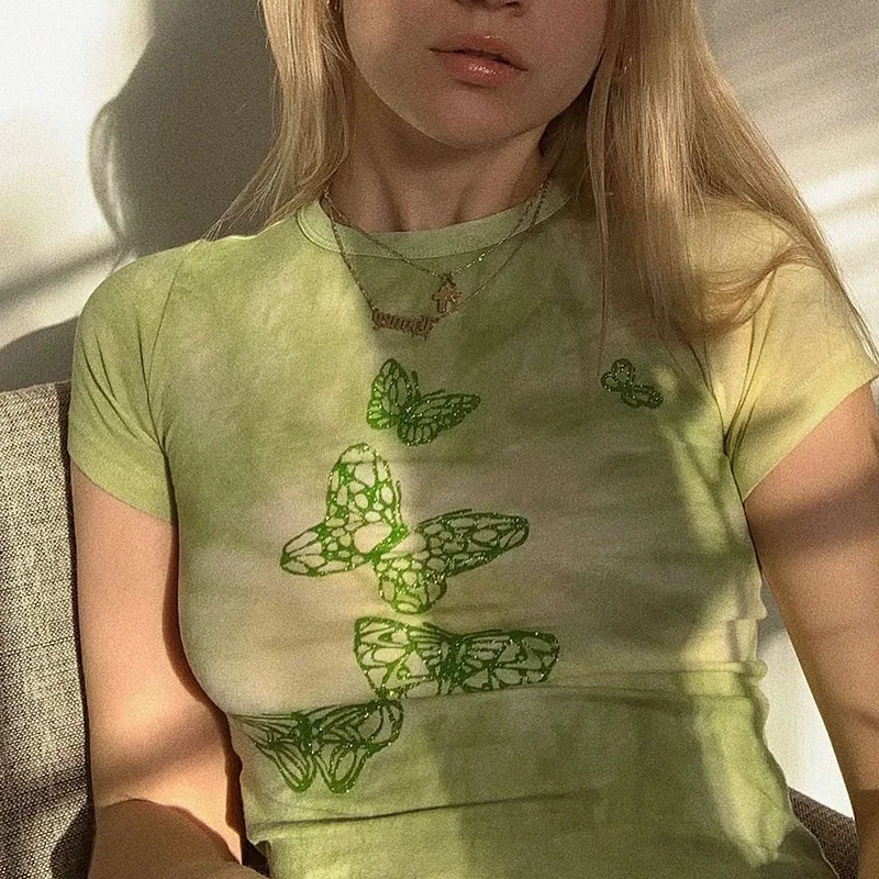 Butterfly Print Y2K Tie Dye Cropped Tshirts Women Harajuku Vintage Summer Shirts Crewneck Korean Casual Green Tees
Butterfly Print Y2K Tie Dye Cropped Tshirts Women Harajuku Vintage Summer Shirts Crewneck Korean Casual Green Tees