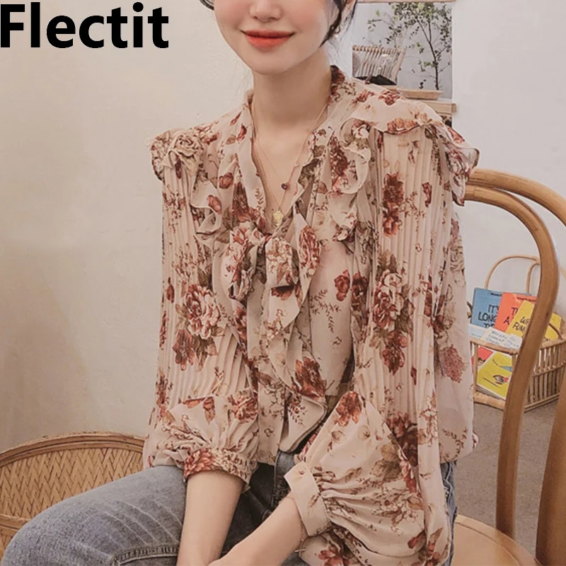 Flectit с оборками, с цветочным принтом, блузка с бантом, с круглым вырезом и рукавами-фонариками воздушные Шифоновые Топы для женщин; Сезон вес...
Flectit с оборками, с цветочным принтом, блузка с бантом, с круглым вырезом и рукавами-фонариками воздушные Шифоновые Топы для женщин; Сезон вес...
