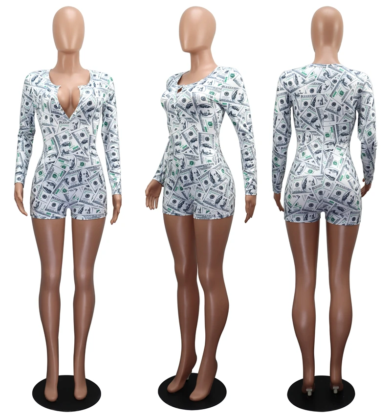 Sexy Lingerie Women Sleepwear Jumpsuit Button O-neck Bodycon Short Rompers Bodysuit Leotard Long Sleeve Dollar Printed Bodysuits
Sexy Lingerie Women Sleepwear Jumpsuit Button O-neck Bodycon Short Rompers Bodysuit Leotard Long Sleeve Dollar Printed Bodysuits