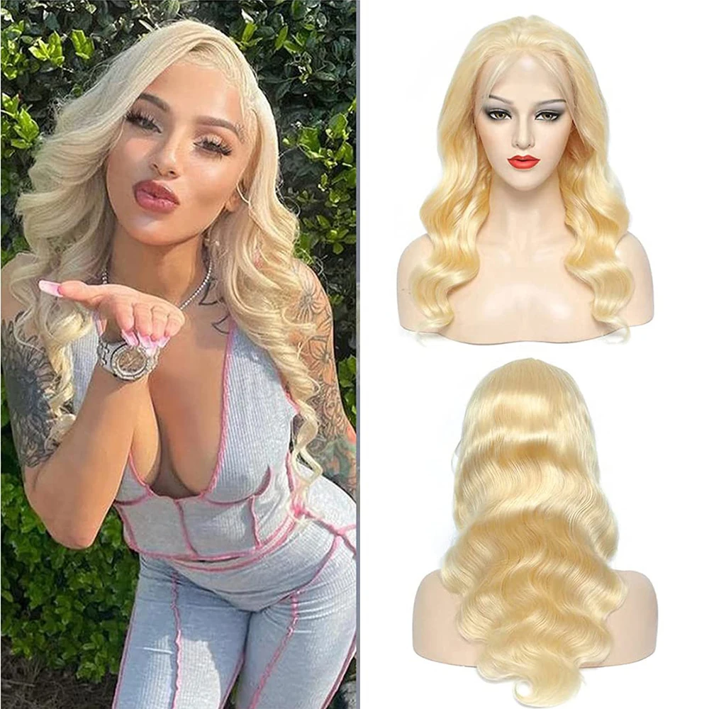 

Blonde 613 Color Pre Plucked 180% Density Body Wave Wavy Glueless Lace Front Wig T Part 13x1 13x4 4x4 Transparent Lace Wig