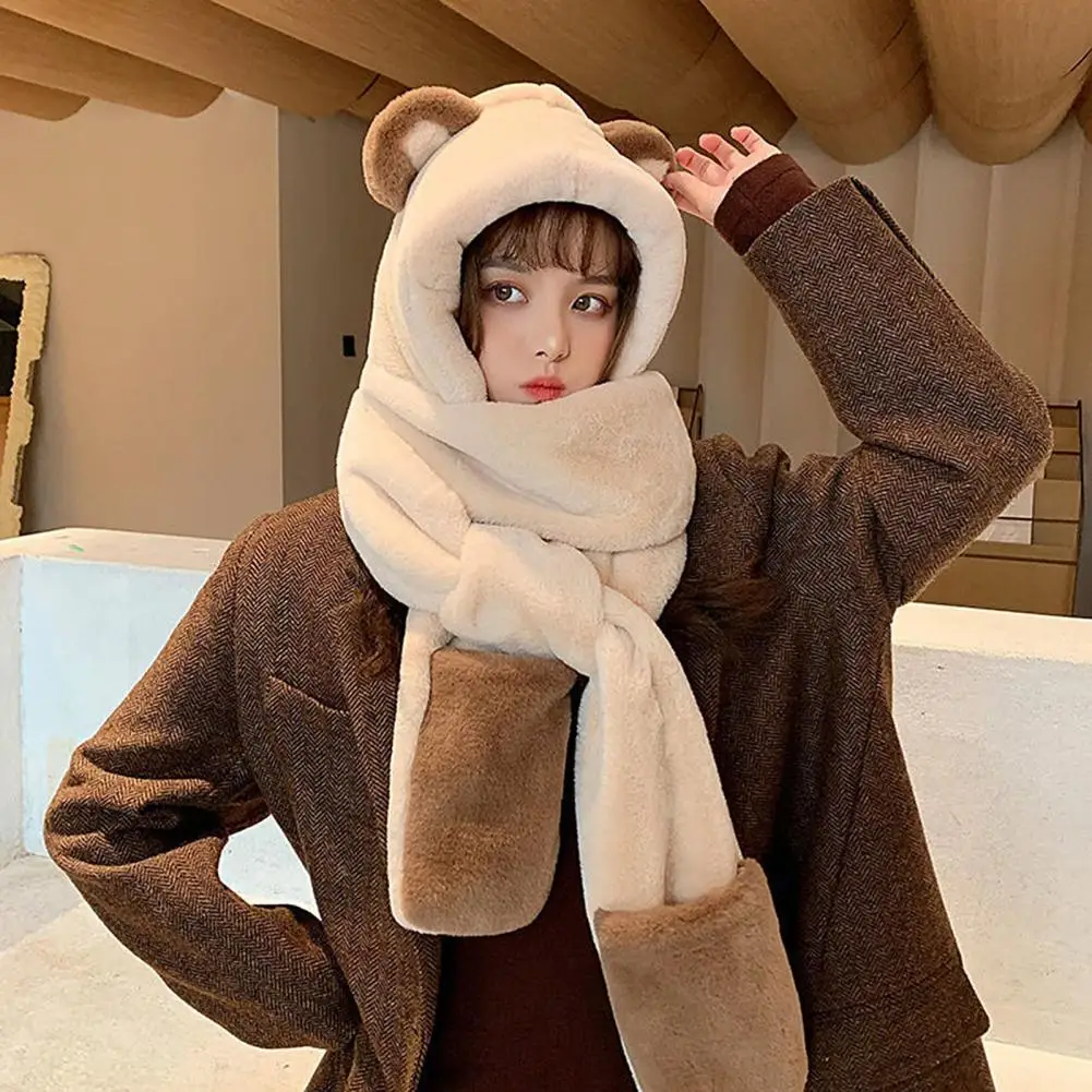 Women Hat Bear Ear Thicken Autumn Winter Coldproof Korean Style Cap Scarf Gloves for Outdoor
Women Hat Bear Ear Thicken Autumn Winter Coldproof Korean Style Cap Scarf Gloves for Outdoor