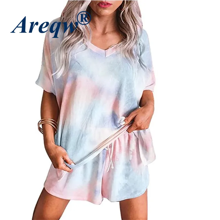 2021 Spring and Summer New Women's Pajamas Tie-dye Printing V-neck Short-sleeved Plus Size Home Service Suit 
2021 Spring and Summer New Women's Pajamas Tie-dye Printing V-neck Short-sleeved Plus Size Home Service Suit