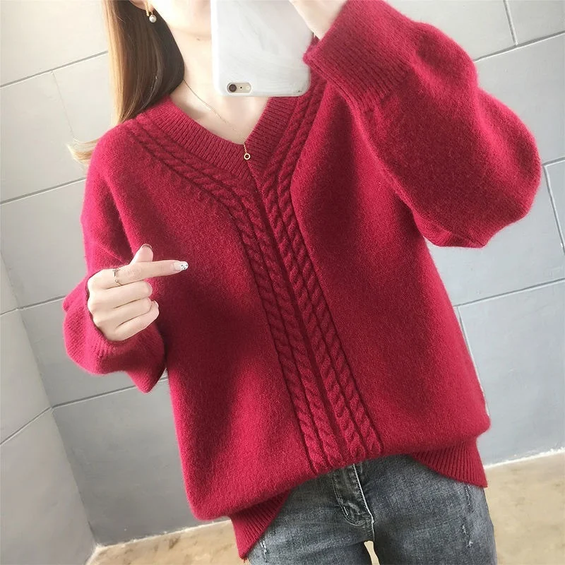 Autumn Winter Sweater Women Knitted Fashion Loose Casual Thick Sweaters Solid Color Long Sleeve Warm Ladies Pullover Y639
Autumn Winter Sweater Women Knitted Fashion Loose Casual Thick Sweaters Solid Color Long Sleeve Warm Ladies Pullover Y639