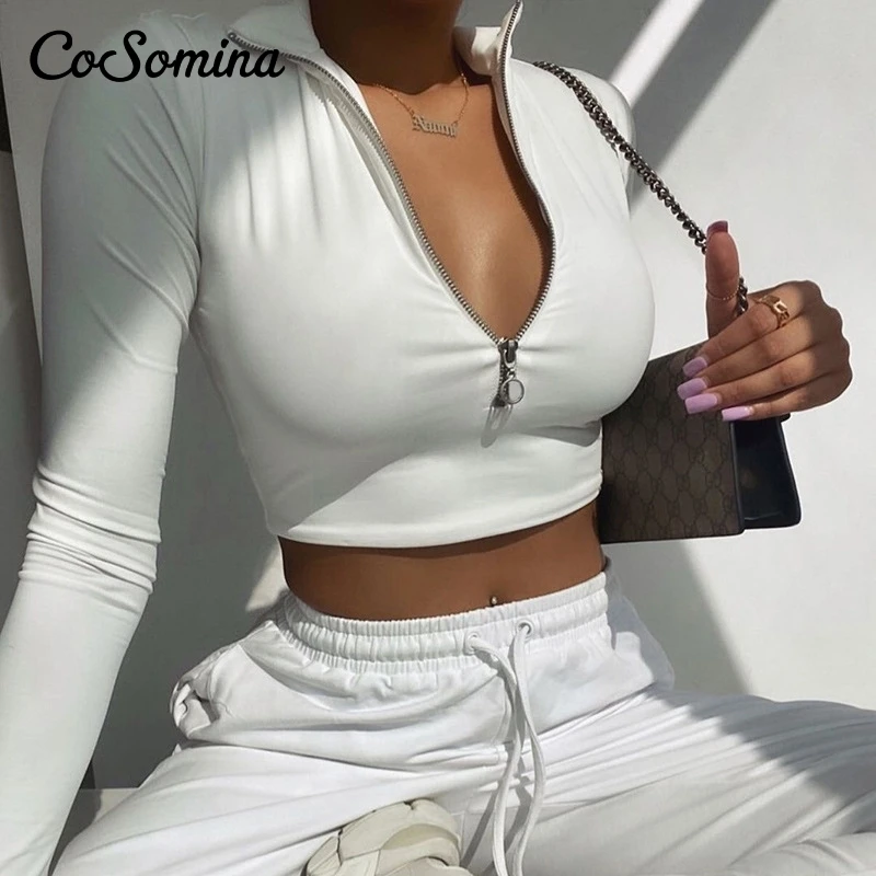 CoSomina Sexy zipper women tops tees V-neck long sleeve club wear female crop tops Stand neck bodycon ladies autumn basic tops
CoSomina Sexy zipper women tops tees V-neck long sleeve club wear female crop tops Stand neck bodycon ladies autumn basic tops