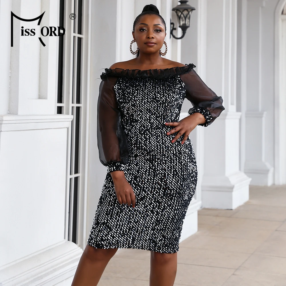 Missord 2021 Women Plus Size Dress Evening Off Shoulder Sequins Lace Long Sleeve Party Elegant Wedding Vestidos Black Curve 3XL
Missord 2021 Women Plus Size Dress Evening Off Shoulder Sequins Lace Long Sleeve Party Elegant Wedding Vestidos Black Curve 3XL
