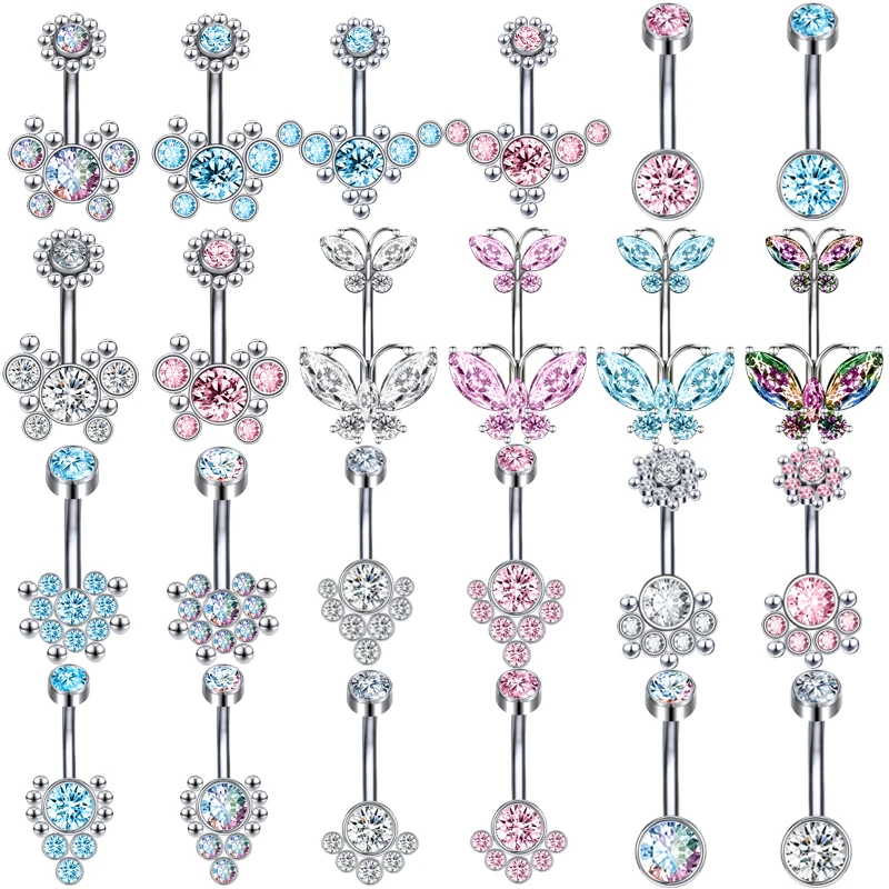 

AOEDEJ 1PC 14G Zirconia Claw Belly Button Ring Stainless Steel Navel Ring Piercing Women Pink Blue Body Belly Piercing Jewelry