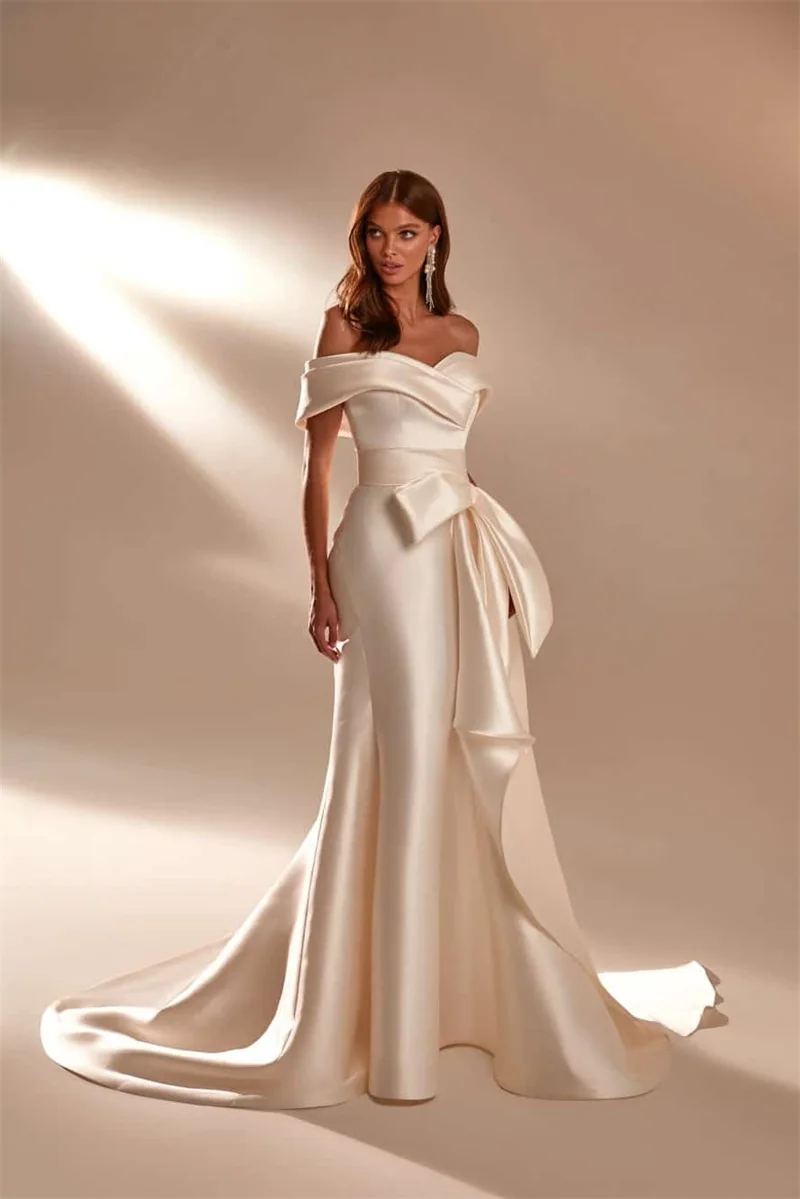 Elegant White Mermaid Prom Dresses Bow Off Shoulder Evening Dress Custom Made Sleeveless Floor Length Party Gown
Elegant White Mermaid Prom Dresses Bow Off Shoulder Evening Dress Custom Made Sleeveless Floor Length Party Gown