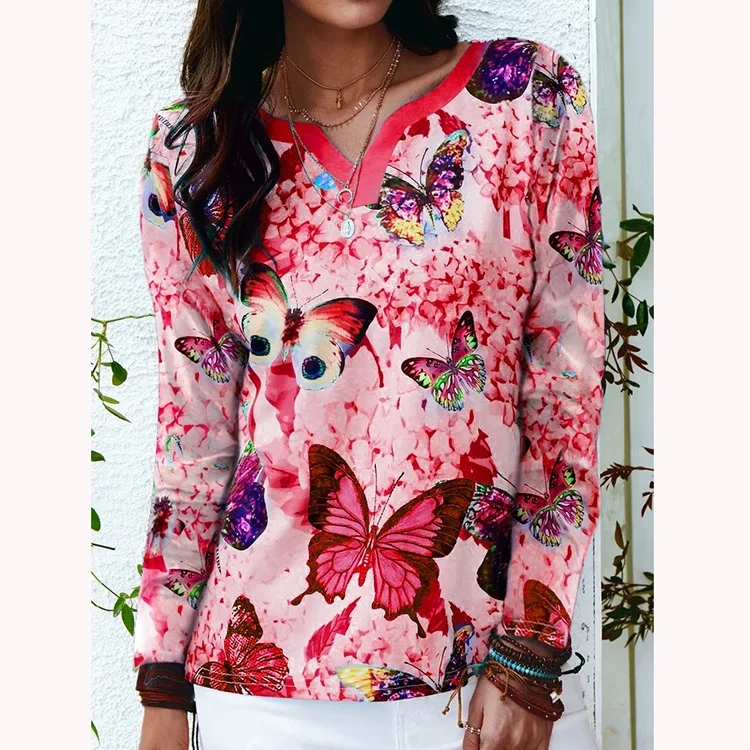 Women Casual Autumn Long Sleeve T Shirts Patchwork V Neck Butterfly Printed Loose Pullover T Shirts Lady Tops Fashion Blouse
Women Casual Autumn Long Sleeve T Shirts Patchwork V Neck Butterfly Printed Loose Pullover T Shirts Lady Tops Fashion Blouse