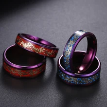 Mens Stainless Steel Dragon Ring Inlay Red Carbon Fiber Ring Womans Phoenix Wedding Band Jewelry Couple ring
