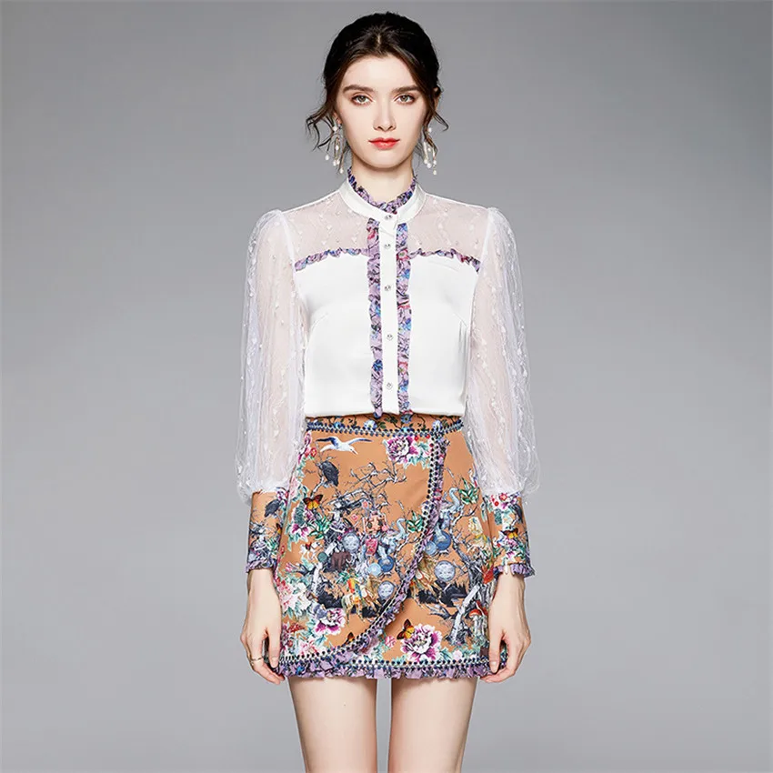 2021 Spring Autumn Elegant Two Piece Set Women Lantern Sleeve Lace Shirt+Mini Skirt 2 Piece Sets High Quality Fashion Outfits
2021 Spring Autumn Elegant Two Piece Set Women Lantern Sleeve Lace Shirt+Mini Skirt 2 Piece Sets High Quality Fashion Outfits
