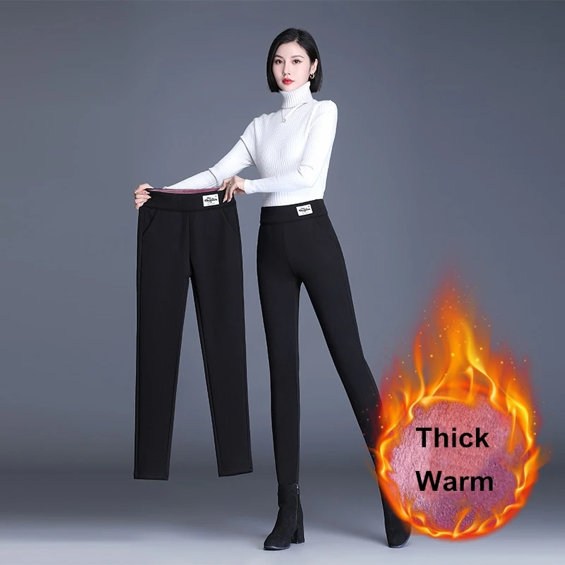 Women Winter Pants Thick Warm Fleece Lining Black Trousers Elastic High Waist Plus Size Bottoms Slim Fit Fashion Pencil Pantalon
Women Winter Pants Thick Warm Fleece Lining Black Trousers Elastic High Waist Plus Size Bottoms Slim Fit Fashion Pencil Pantalon