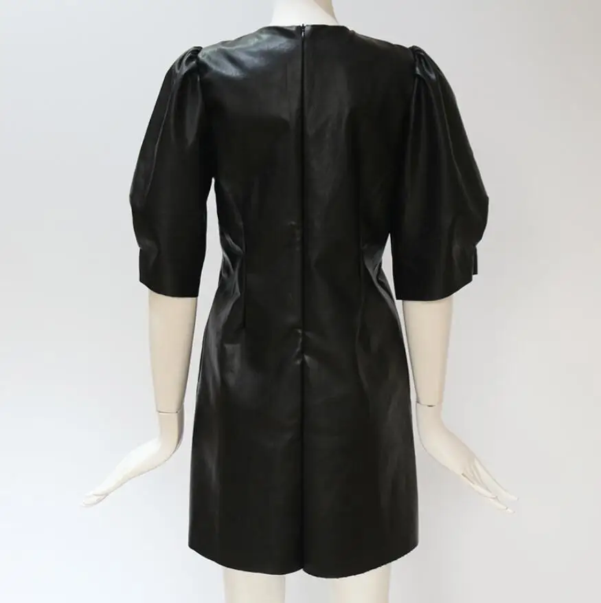 Fashion Lady Round Neck Short Puff Sleeve Slim Waist Black PU Dress Women Sexy Package Hip Party Dresses Vestidos s255
Fashion Lady Round Neck Short Puff Sleeve Slim Waist Black PU Dress Women Sexy Package Hip Party Dresses Vestidos s255