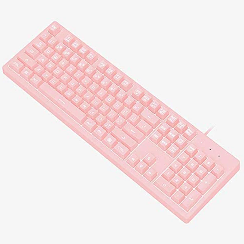 White Backlit Mechanical Feel Membrane Gaming Keyboard, Wired 104 Keys for Gaming Office and Typing