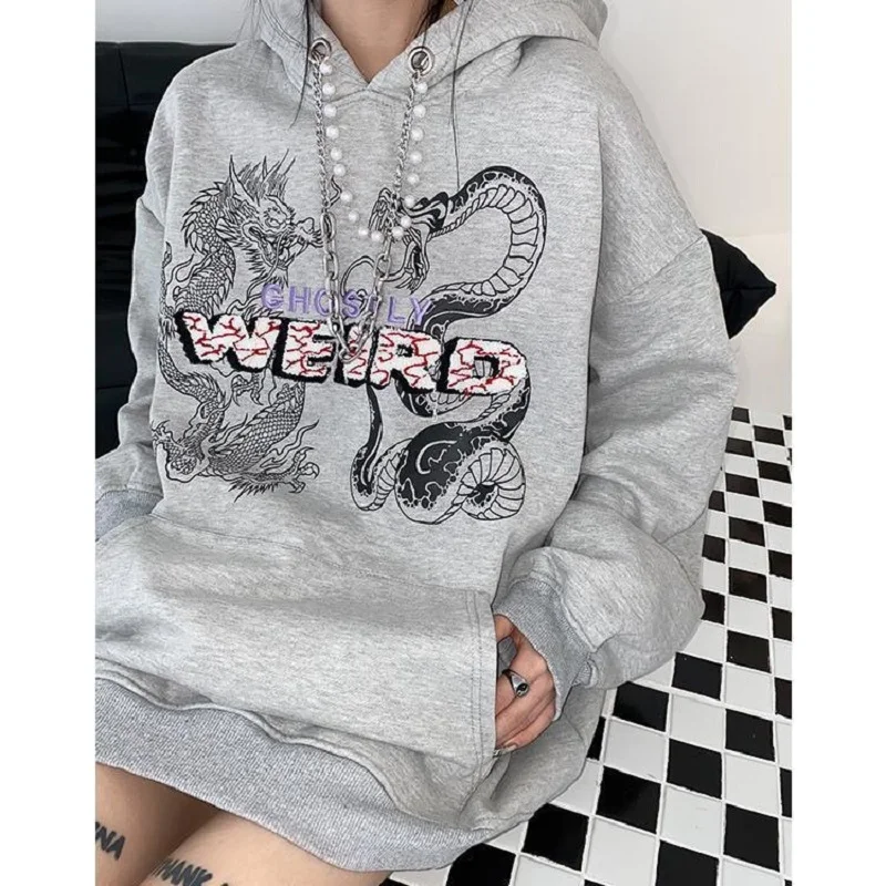 Hip-hop Dragon Print Plus Fleece Hoodie Cute Oversized Fashion Casual Punk Streetwear Y2k Harajuku Aesthetic Women's Sweatshirt
Hip-hop Dragon Print Plus Fleece Hoodie Cute Oversized Fashion Casual Punk Streetwear Y2k Harajuku Aesthetic Women's Sweatshirt