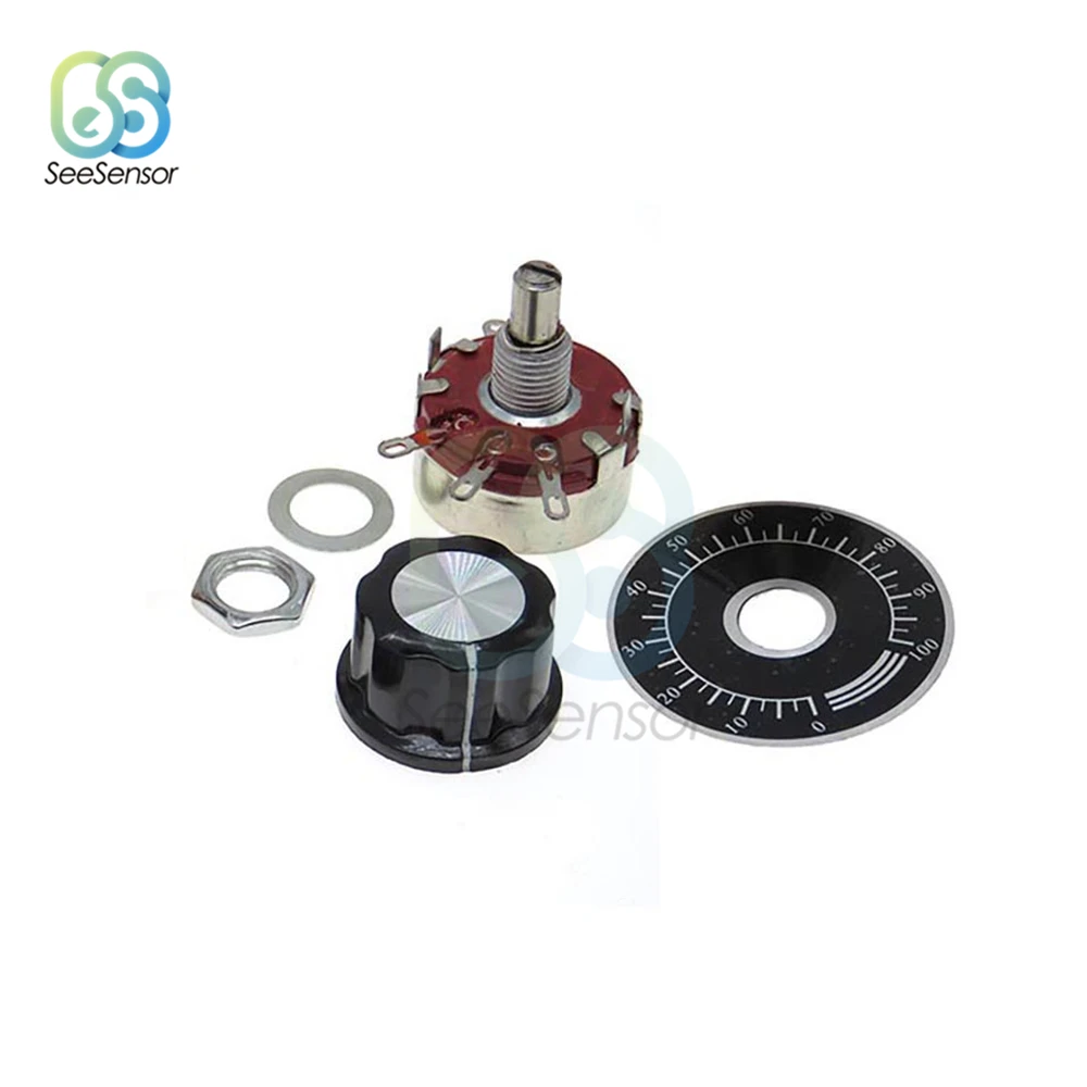 220K Ohm 2W 1A одноповоротный потенциометр из углеродной пленки + ручка весы WTH118 DIY