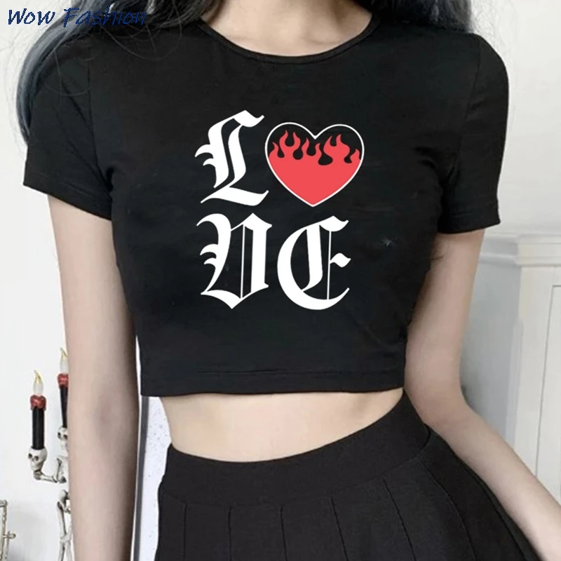 Women Dark Gothic Black Letter Print Crop Top Casual O-neck Short Sleeve Cropped Tees Sexy Slim Streetwear Short Tee Black Top
Women Dark Gothic Black Letter Print Crop Top Casual O-neck Short Sleeve Cropped Tees Sexy Slim Streetwear Short Tee Black Top