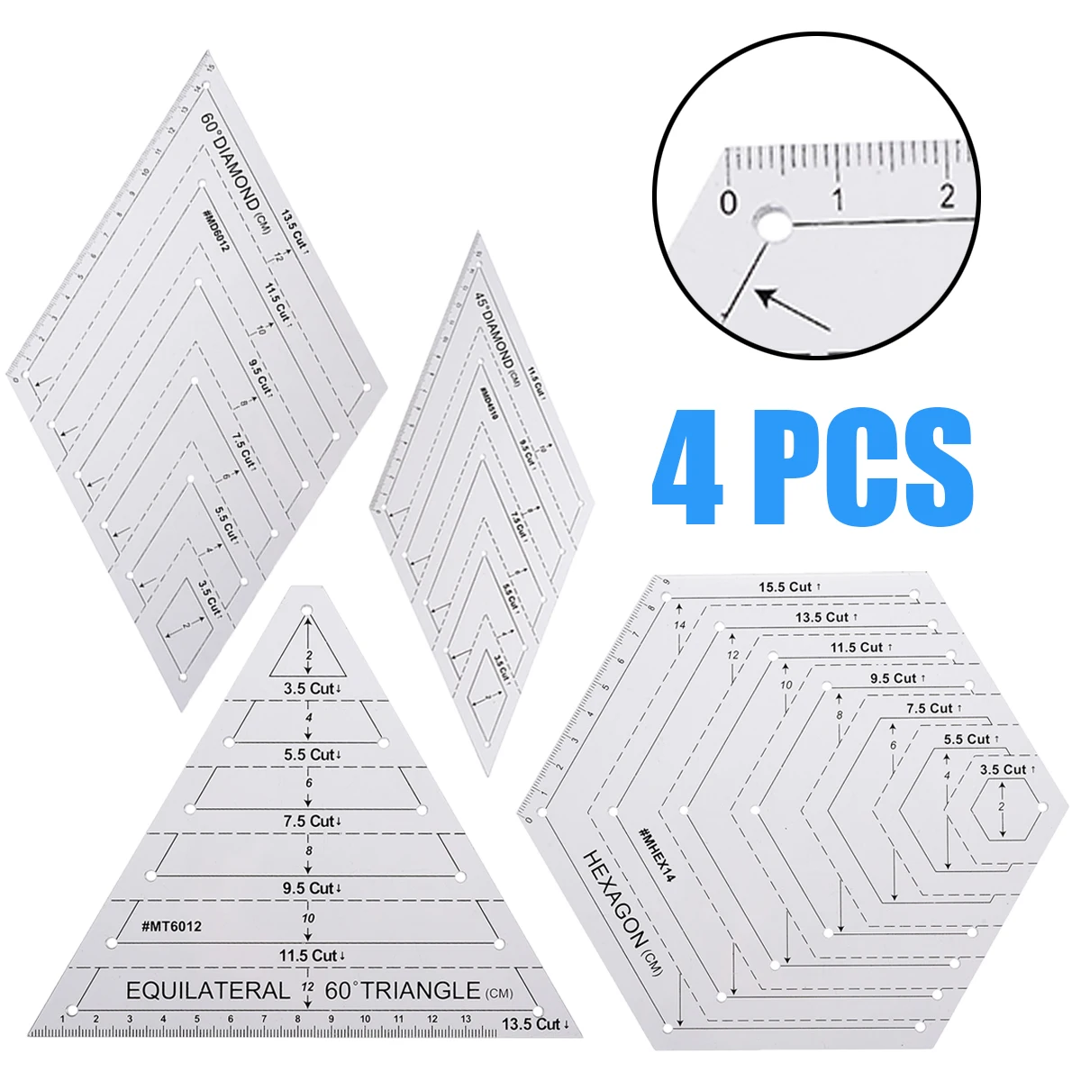 4pcs Hard Plastic Patchwork Ruler Triangle Diamond Hexagon Quilting Ruler Stencil Set DIY Craft Sewing Tools & Accessory
4pcs Hard Plastic Patchwork Ruler Triangle Diamond Hexagon Quilting Ruler Stencil Set DIY Craft Sewing Tools & Accessory