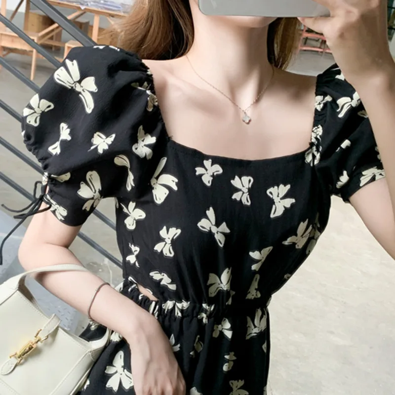Summer New Style Chic Chiffon Dresses Square Neck French Open Waist Puff Sleeve Lace Up Bow Print Show Thin Robe Women Vestidos
Summer New Style Chic Chiffon Dresses Square Neck French Open Waist Puff Sleeve Lace Up Bow Print Show Thin Robe Women Vestidos