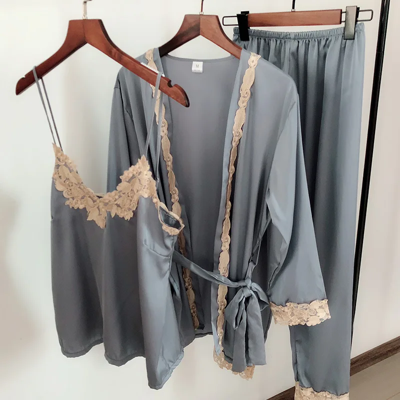 V-Neck Nightwear Satin 3PCS Pajamas Suit Women Outfits Sexy Sleep Set With Lace Home Wear Intimate Lingerie Robe Gown Sleepwear
V-Neck Nightwear Satin 3PCS Pajamas Suit Women Outfits Sexy Sleep Set With Lace Home Wear Intimate Lingerie Robe Gown Sleepwear