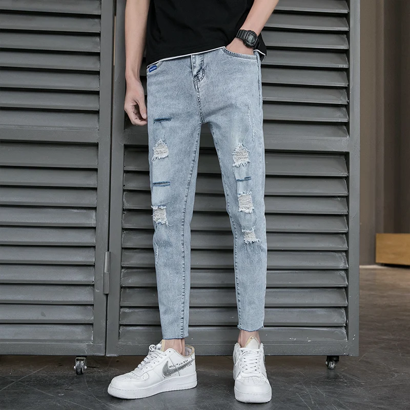 2021 autumn new pants men's Korean style trendy jeans men's trendy brand holes, nine-point pants washed/ mens pants
2021 autumn new pants men's Korean style trendy jeans men's trendy brand holes, nine-point pants washed/ mens pants