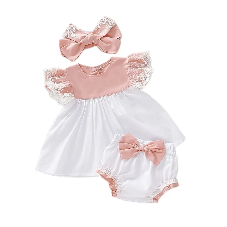 Newborn Baby Girls Dress Set Summer Short Lace Flare Sleeve Patchwork Dress+shorts+headband 3pcs Bow Outfit Infant Clothing Suit
Newborn Baby Girls Dress Set Summer Short Lace Flare Sleeve Patchwork Dress+shorts+headband 3pcs Bow Outfit Infant Clothing Suit