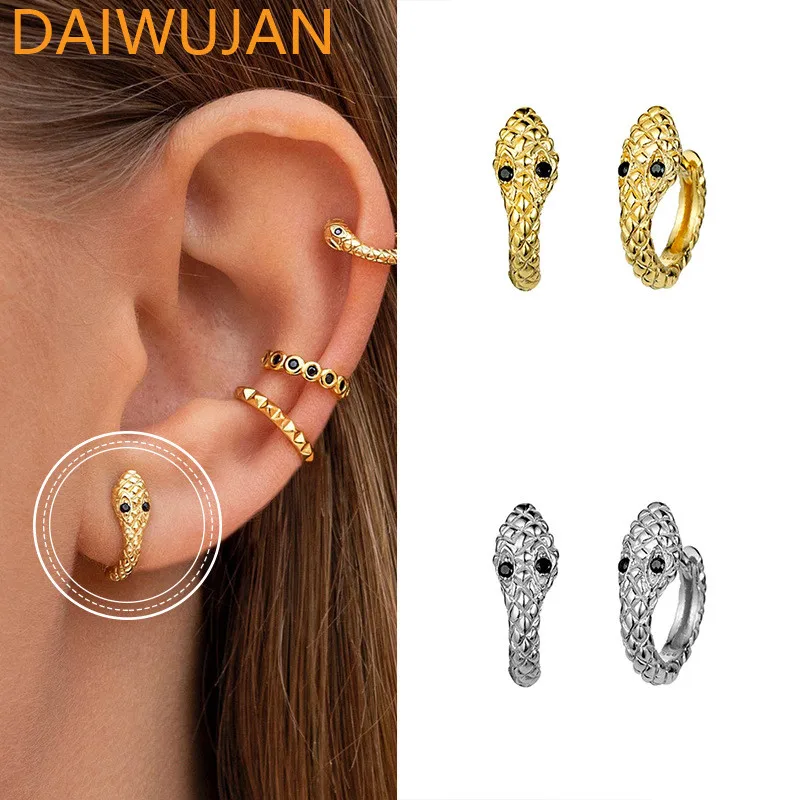 DAIWUJAN Cool Punk 925 Sterling Silver Animal Piercing Earrings Vintage Silver/Gold Snake Hoop Earrings For Women Fine Jewelry
DAIWUJAN Cool Punk 925 Sterling Silver Animal Piercing Earrings Vintage Silver/Gold Snake Hoop Earrings For Women Fine Jewelry