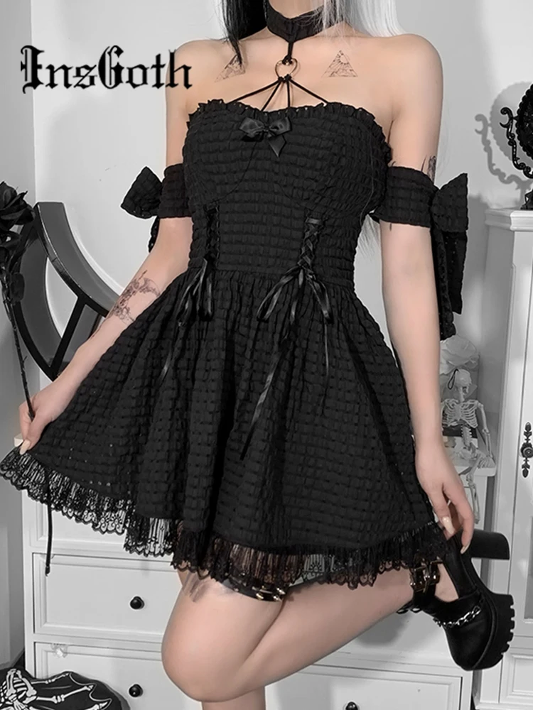 InsGoth Gothic Bow Halter Off Shoulder Black Dress Aesthetic Sexy Lace Up Lolita Summer Mini Dress Fairy Grunge Lady Partywear
InsGoth Gothic Bow Halter Off Shoulder Black Dress Aesthetic Sexy Lace Up Lolita Summer Mini Dress Fairy Grunge Lady Partywear