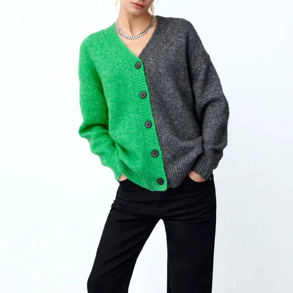 Женский вязаный кардиган с V-образным вырезом и длинным рукавом 
Женский вязаный кардиган с V-образным вырезом и длинным рукавом