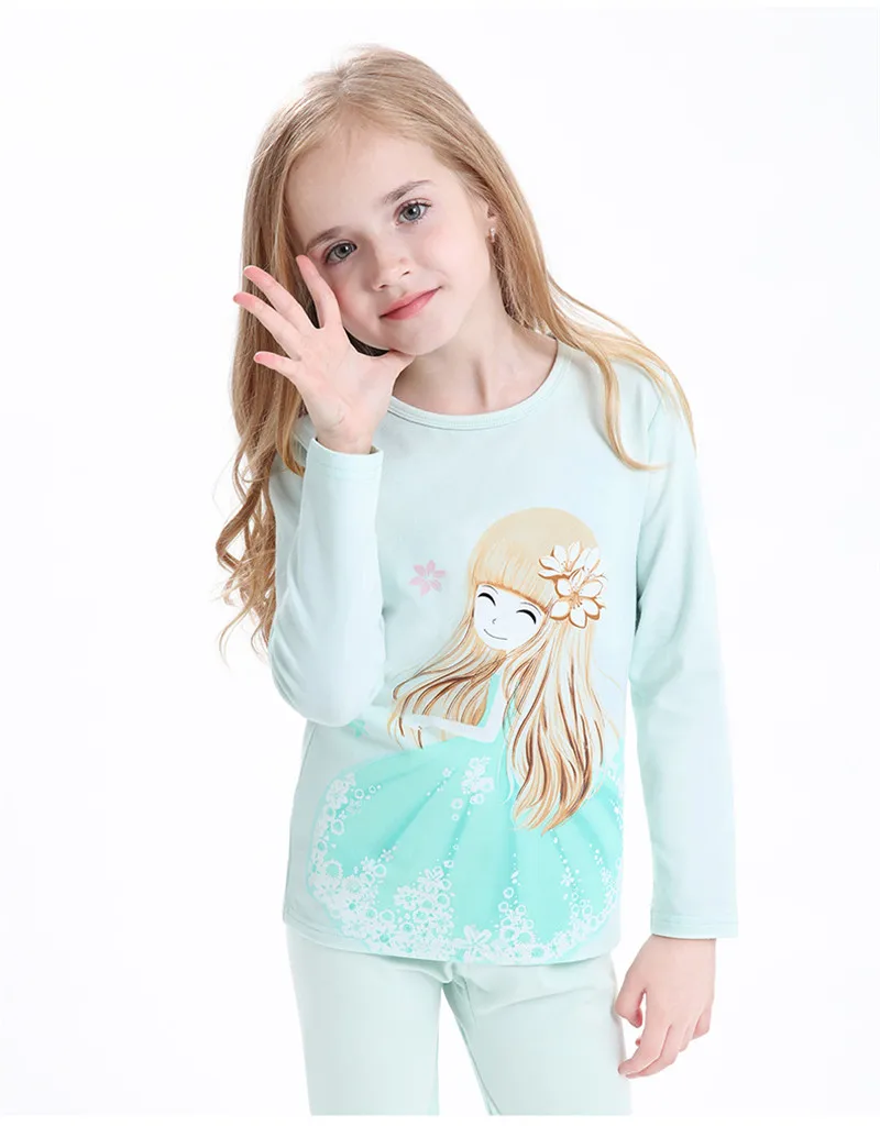 custom cartoon logo long sleeve kids winter sleepwear pajamas set for kids girls