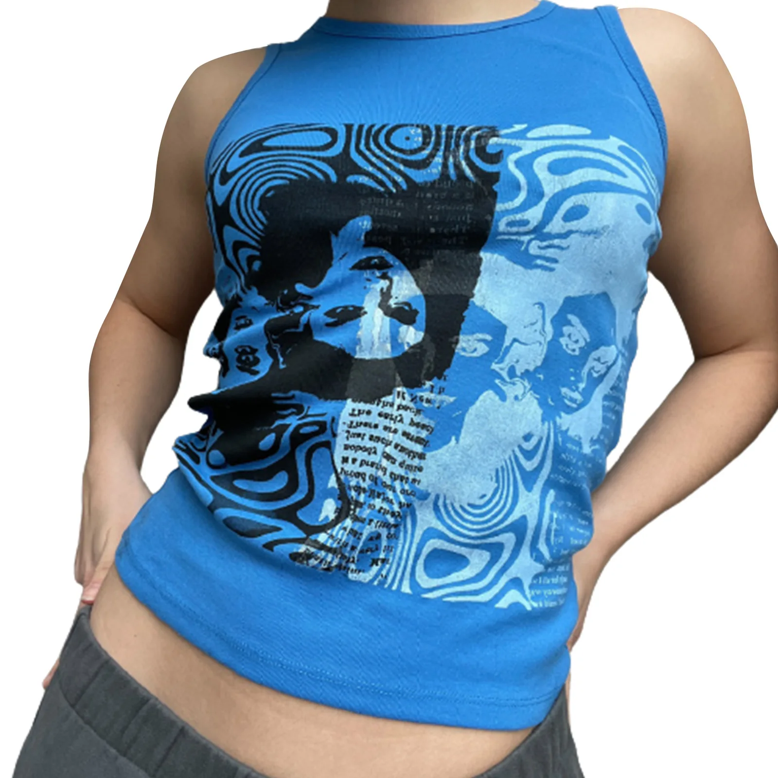Summer Women Short Tank Tops Sleeveless Figure Portrait Print Round Neck Pullover
Summer Women Short Tank Tops Sleeveless Figure Portrait Print Round Neck Pullover