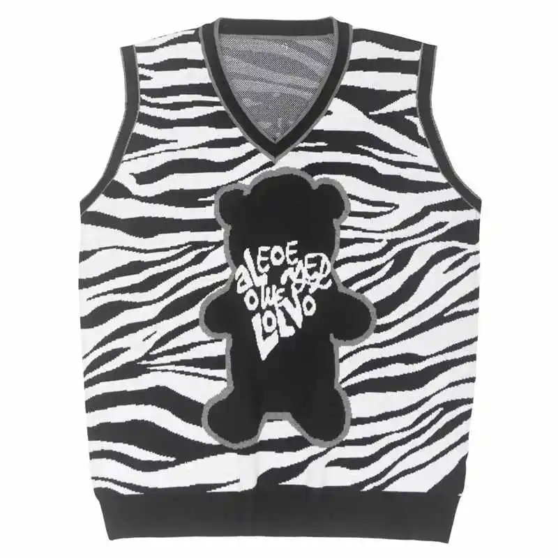 Harajuku Style Knitted Wweater Coat Zebra Pattern Jacquard Campus Style Waistcoat Vest Female V-neck Waistcoat Tide 
Harajuku Style Knitted Wweater Coat Zebra Pattern Jacquard Campus Style Waistcoat Vest Female V-neck Waistcoat Tide