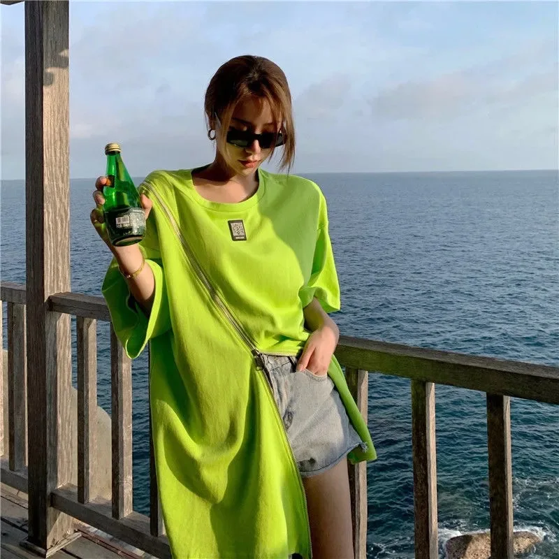 Women Fashion Zipper T Shirts 2021 Summer New Female Cotton Tees High Street Loose Tops Plus Szie Short Sleeve Solid T-shrits
Women Fashion Zipper T Shirts 2021 Summer New Female Cotton Tees High Street Loose Tops Plus Szie Short Sleeve Solid T-shrits