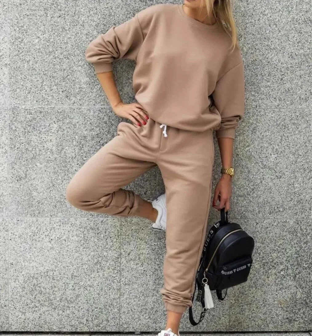 Casual Tracksuit Two Piece Set Women Tops and Pants Outfits Spring Women Cotton Solid Sweatpants Set Women Pullovers