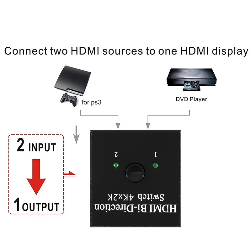 2 Ports Bi-Directional 4K HDMI Splitter HDMI Switch Switcher 1X2 2X1 Split 1 in 2 Out Amplifier 1080P 4Kx2K Switcher
2 Ports Bi-Directional 4K HDMI Splitter HDMI Switch Switcher 1X2 2X1 Split 1 in 2 Out Amplifier 1080P 4Kx2K Switcher