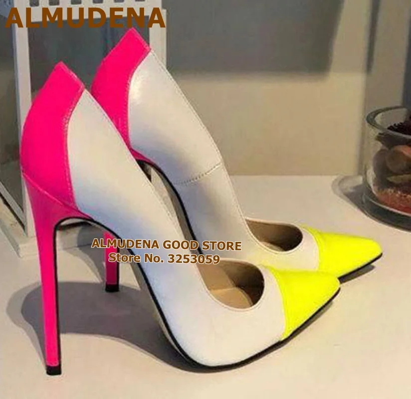 ALMUDENA Pink Heel Neon Yellow Patchwork Dress Pumps Patent Leather Colorized Wedding Shoes Slip-on Banquet Prom Shoes Size46
ALMUDENA Pink Heel Neon Yellow Patchwork Dress Pumps Patent Leather Colorized Wedding Shoes Slip-on Banquet Prom Shoes Size46