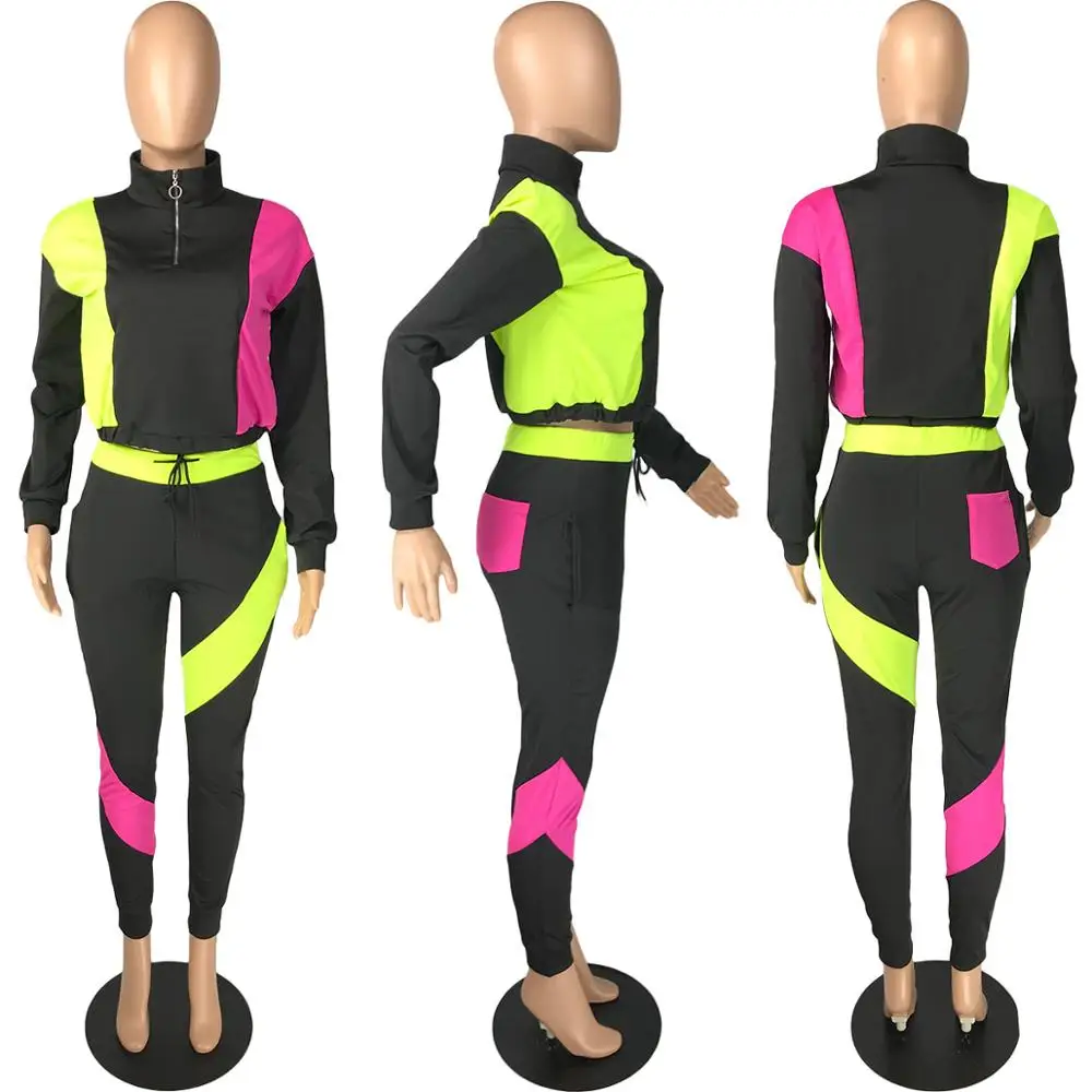 Lady Contrast Color Patchwork Tracksuits Outfits Casual Women Stand Collar Sweatshirts High Waist Sport Pants Two Piece Sets
Lady Contrast Color Patchwork Tracksuits Outfits Casual Women Stand Collar Sweatshirts High Waist Sport Pants Two Piece Sets