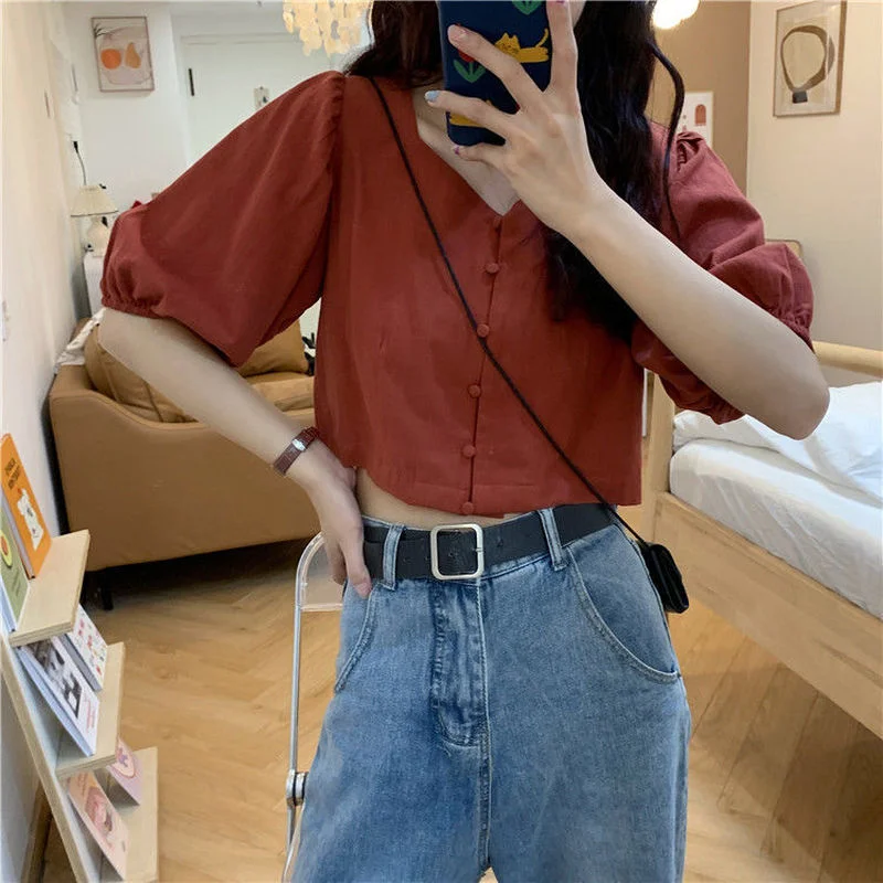 Solid Shirts Women Crop Top Single Breasted Designer Fashion Streetwear Nice-tops Slim Sexy Leisure Females Summer All-match New
Solid Shirts Women Crop Top Single Breasted Designer Fashion Streetwear Nice-tops Slim Sexy Leisure Females Summer All-match New