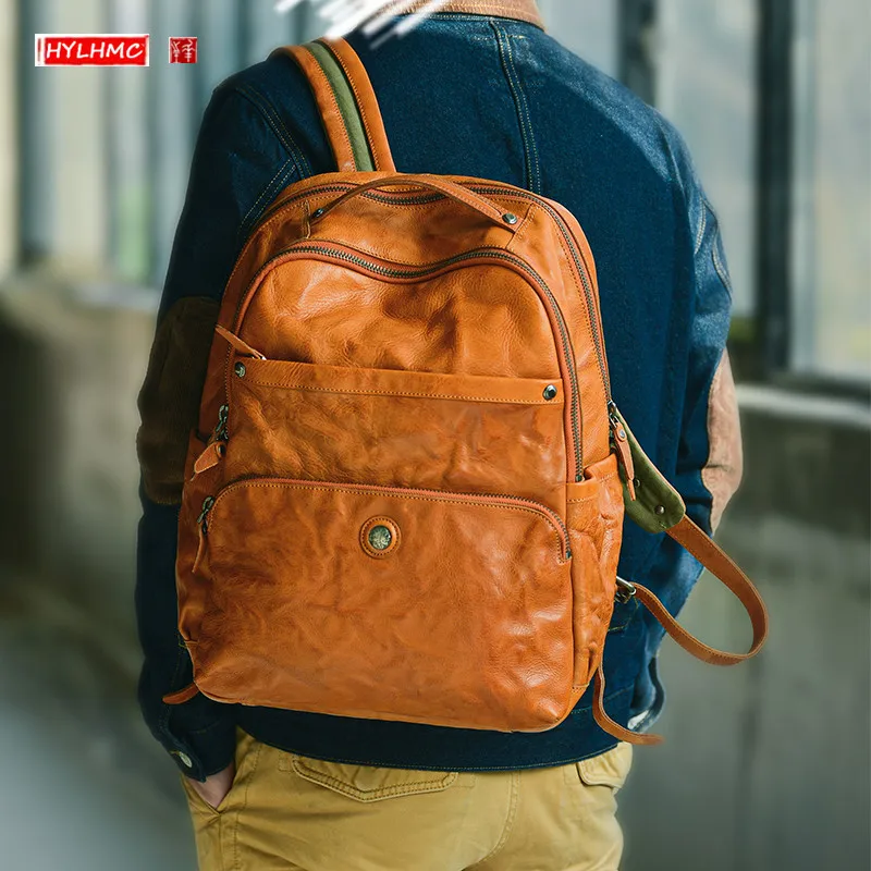 Genuine Leather Men's Backpack Laptop Bag Travel Backpacks Large-capacity Imported Water-dyed Vegetable-tanned Cowhide Men Bags
Genuine Leather Men's Backpack Laptop Bag Travel Backpacks Large-capacity Imported Water-dyed Vegetable-tanned Cowhide Men Bags