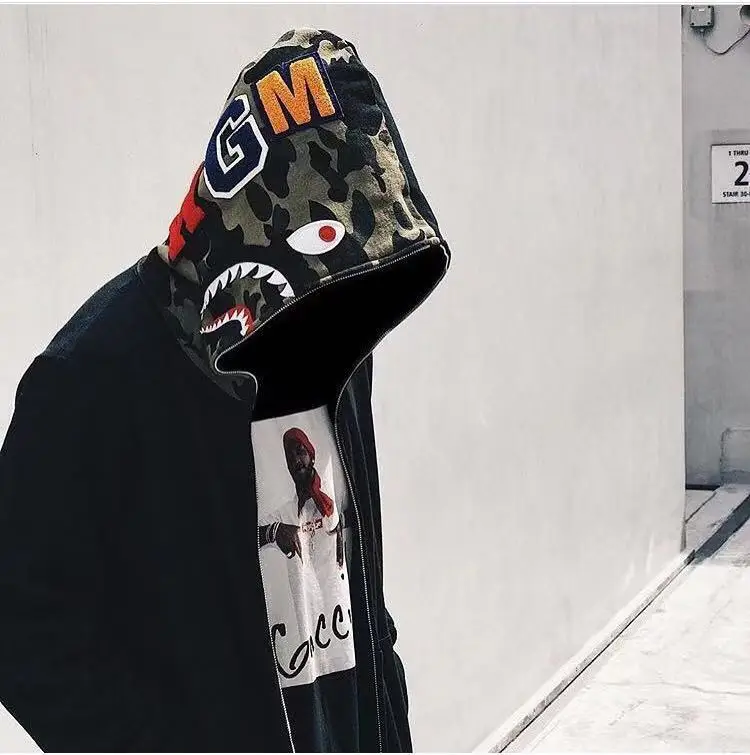 Shark Embroidered Camouflage Stitching Hat Zipper Plus Velvet Jacket Black M~XXL
Shark Embroidered Camouflage Stitching Hat Zipper Plus Velvet Jacket Black M~XXL