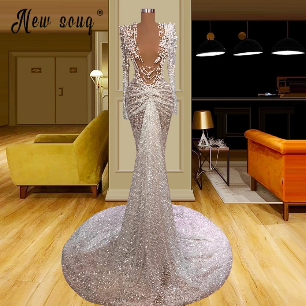 Sexy Pearls Illusion Evening Dress Deep V Neck Mermaid Prom Gown Beading Long Sleeve Party Dresses 2022 Custom Made
Sexy Pearls Illusion Evening Dress Deep V Neck Mermaid Prom Gown Beading Long Sleeve Party Dresses 2022 Custom Made