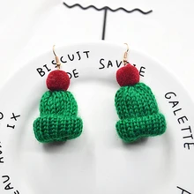 Creative Knitted Hat Earrings Cute Christmas Hat with Plush Ball Pendant Earrings for Women Party Ear Jewelry Gift